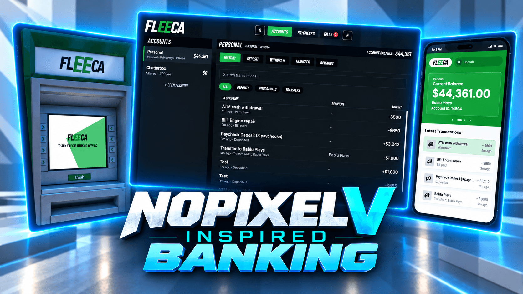 NoPixel V Inspired Banking | ATM Screens On The Machine + Phone App